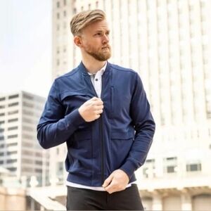 Public Rec Men's Crosstown Bomber Jacket Navy Blue Size Large